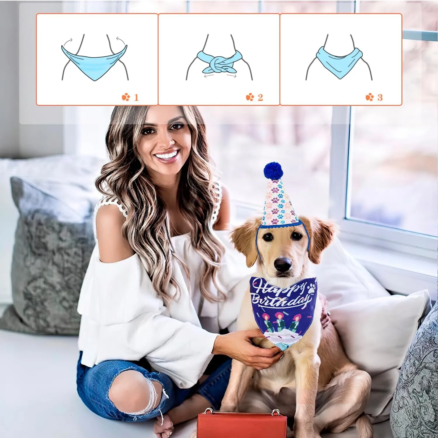 Dog Birthday Bandana Hat with Number Cute Party Supplies Dog Birthday Bandana for Small Medium Large Boy Girl Birthday Banner Blue Pink Pet Birthday Decoration Soft Triangle Scarf