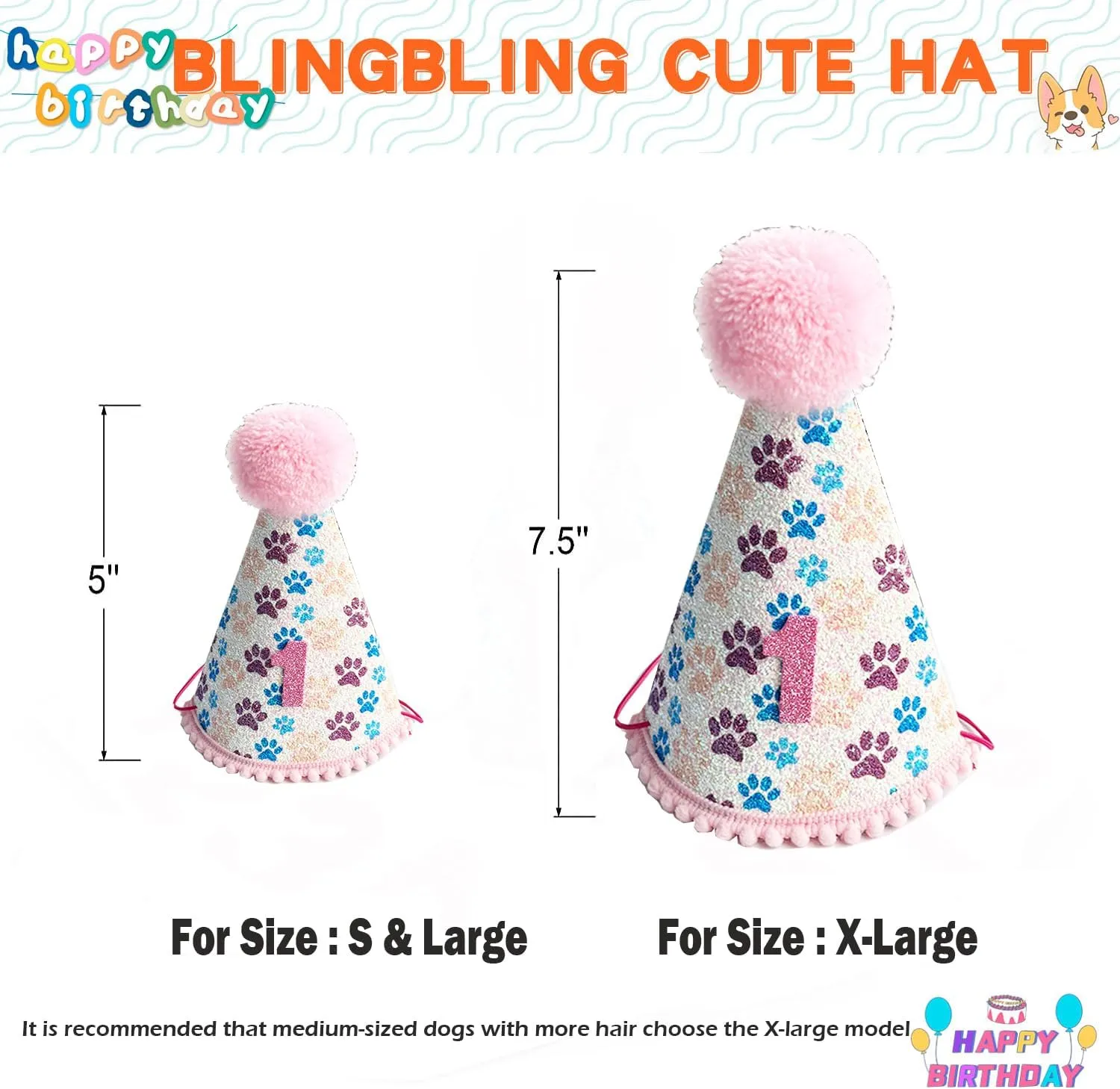 Dog Birthday Bandana Hat with Number Cute Party Supplies Dog Birthday Bandana for Small Medium Large Boy Girl Birthday Banner Blue Pink Pet Birthday Decoration Soft Triangle Scarf