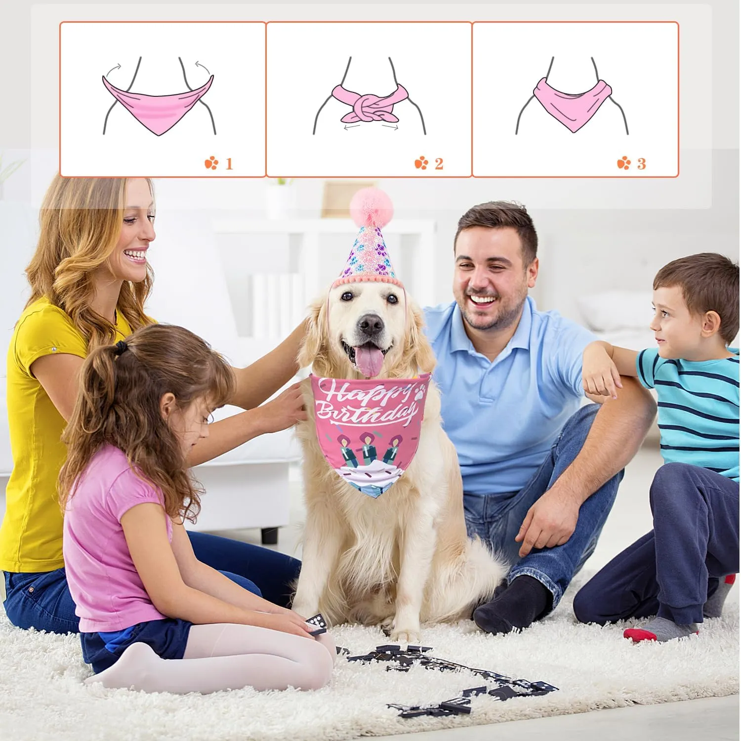 Dog Birthday Bandana Hat with Number Cute Party Supplies Dog Birthday Bandana for Small Medium Large Boy Girl Birthday Banner Blue Pink Pet Birthday Decoration Soft Triangle Scarf