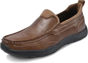 Easy On Casual Shoes for Men - Leather Slip-On Loafers with Elastic Heel & Latex Footbed - Lightweight EVA Walking Shoes
