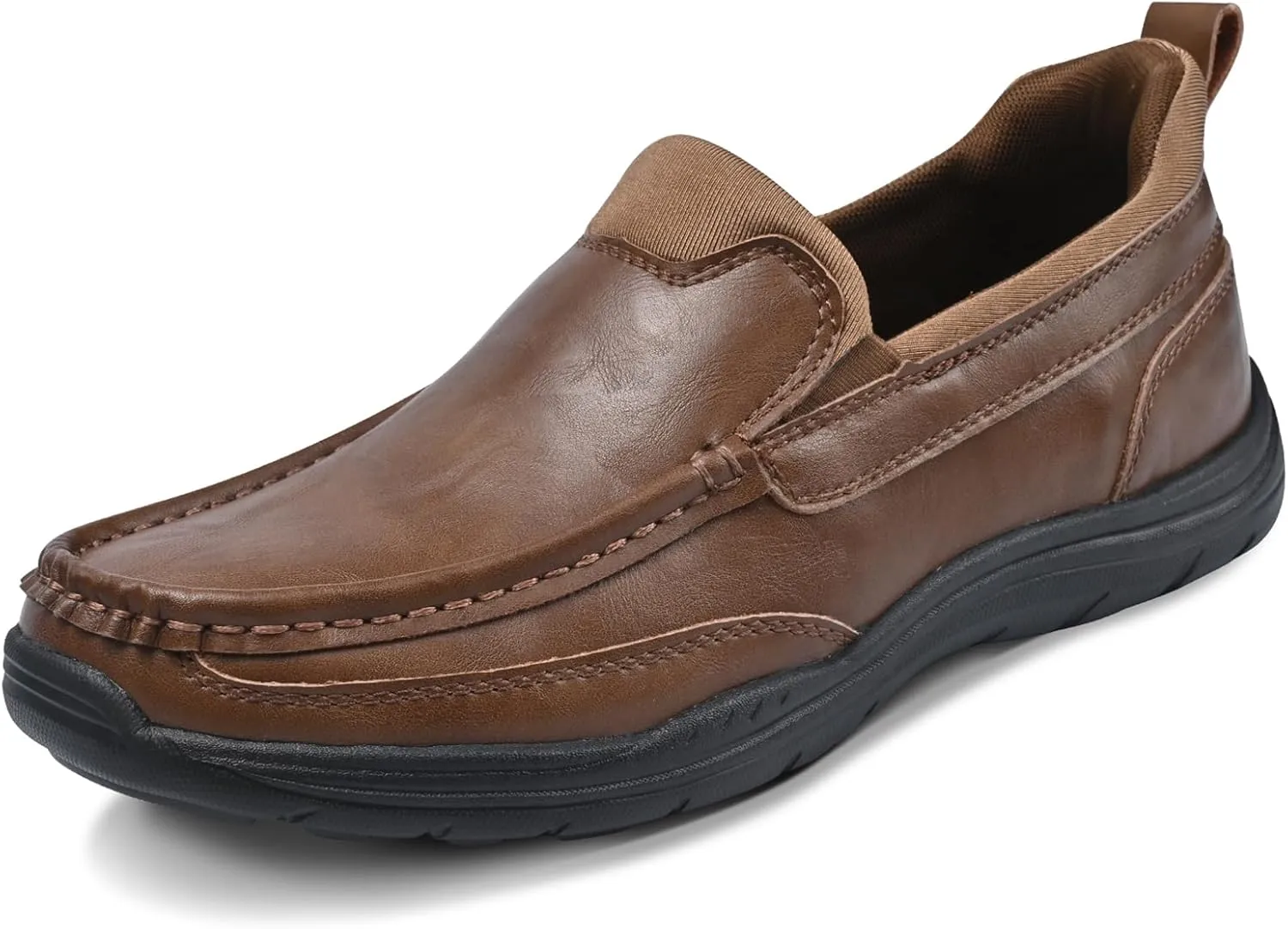 Easy On Casual Shoes for Men - Leather Slip-On Loafers with Elastic Heel & Latex Footbed - Lightweight EVA Walking Shoes