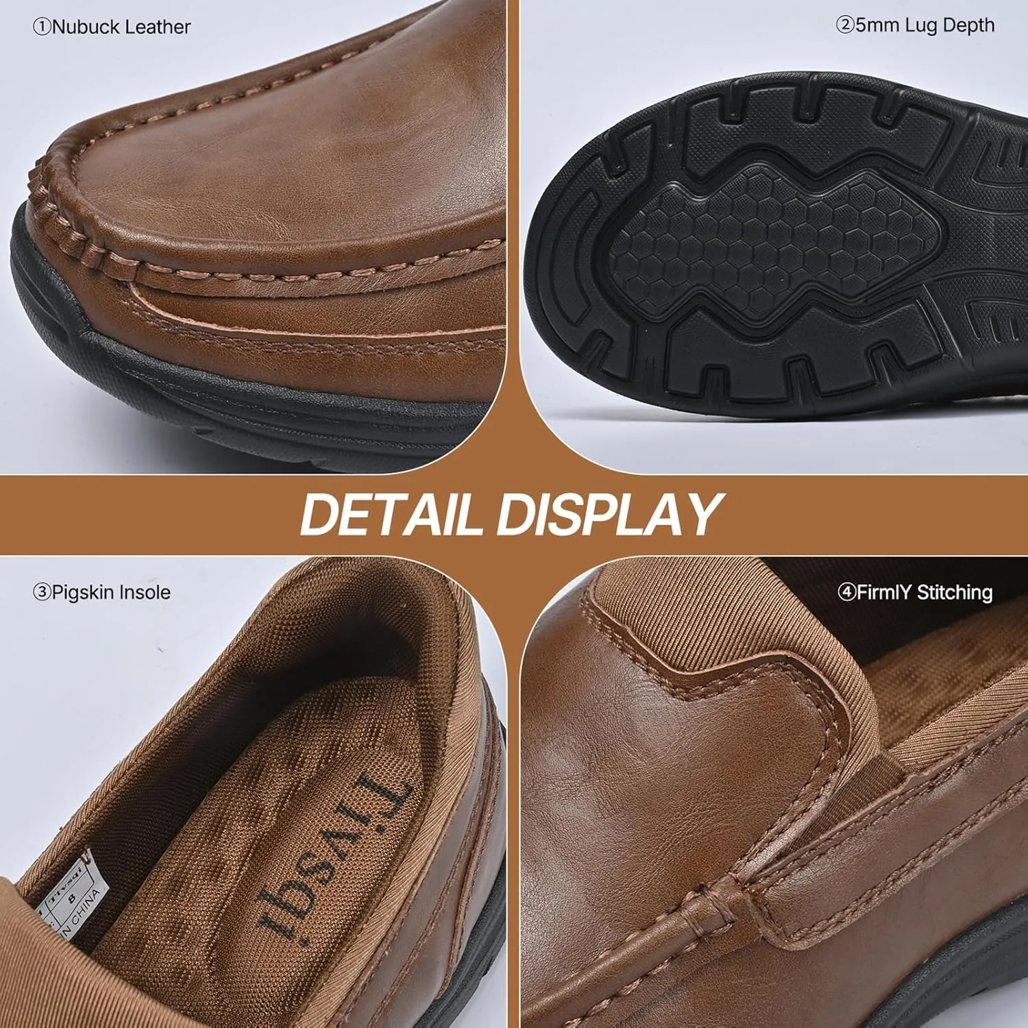 Easy On Casual Shoes for Men - Leather Slip-On Loafers with Elastic Heel & Latex Footbed - Lightweight EVA Walking Shoes