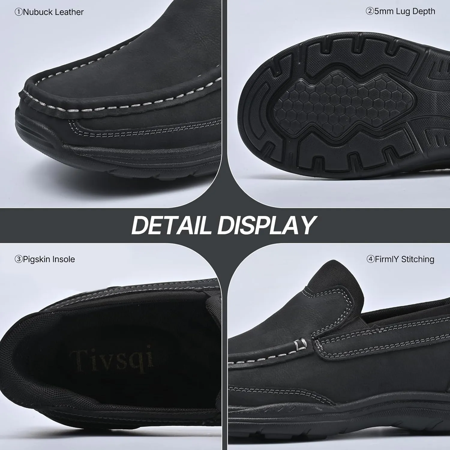 Easy On Casual Shoes for Men - Leather Slip-On Loafers with Elastic Heel & Latex Footbed - Lightweight EVA Walking Shoes
