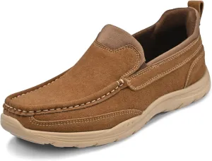 Easy On Casual Shoes for Men - Leather Slip-On Loafers with Elastic Heel & Latex Footbed - Lightweight EVA Walking Shoes