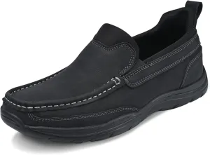 Easy On Casual Shoes for Men - Leather Slip-On Loafers with Elastic Heel & Latex Footbed - Lightweight EVA Walking Shoes