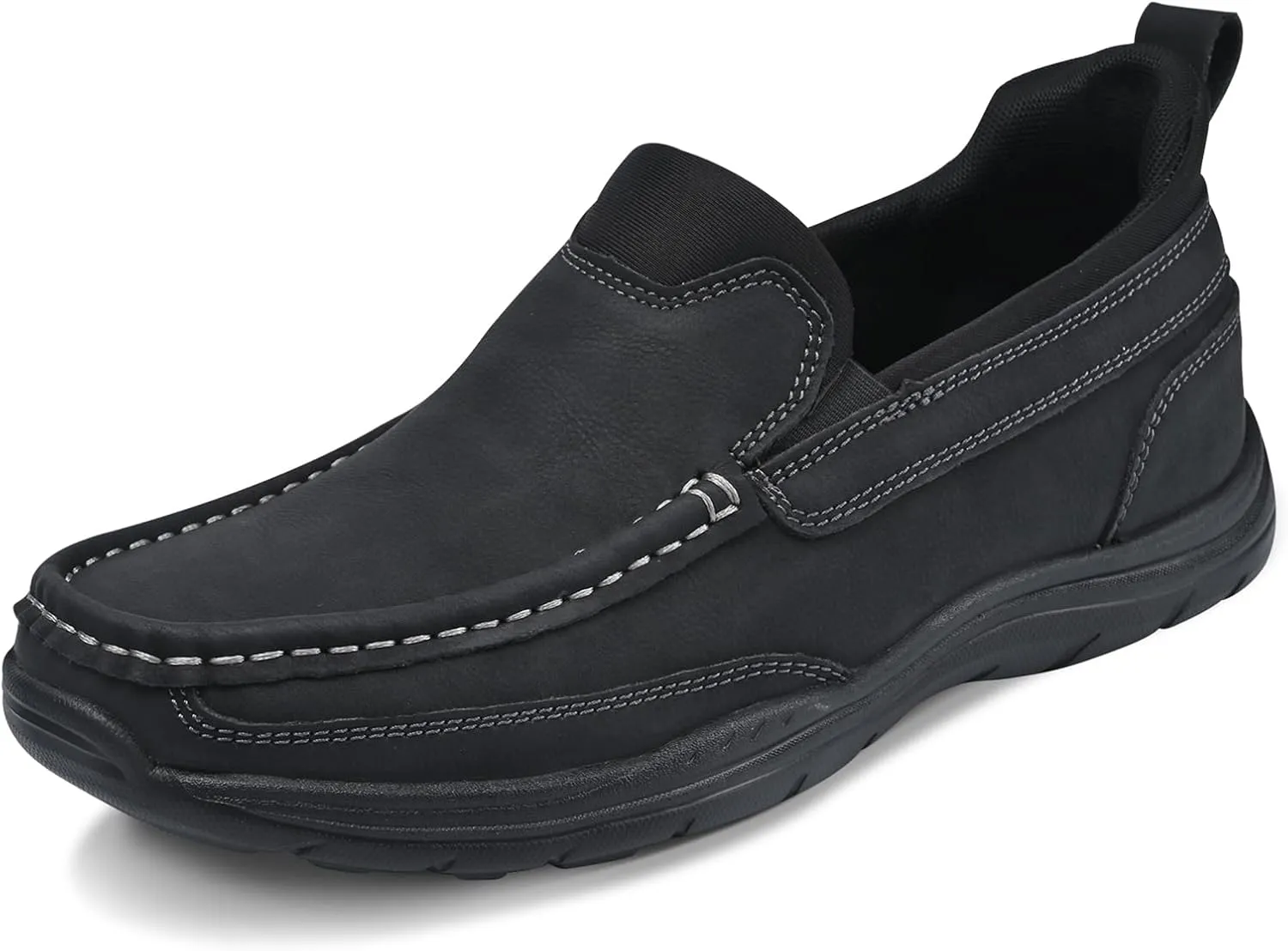Easy On Casual Shoes for Men - Leather Slip-On Loafers with Elastic Heel & Latex Footbed - Lightweight EVA Walking Shoes