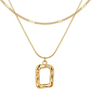 Evabelle Gold Layered Necklace for Women Trendy Jewelry 14K Real Gold Plated Chunky Chain Stackable Necklaces Dainty Choker Necklaces Rectangle Square Pendant Necklace