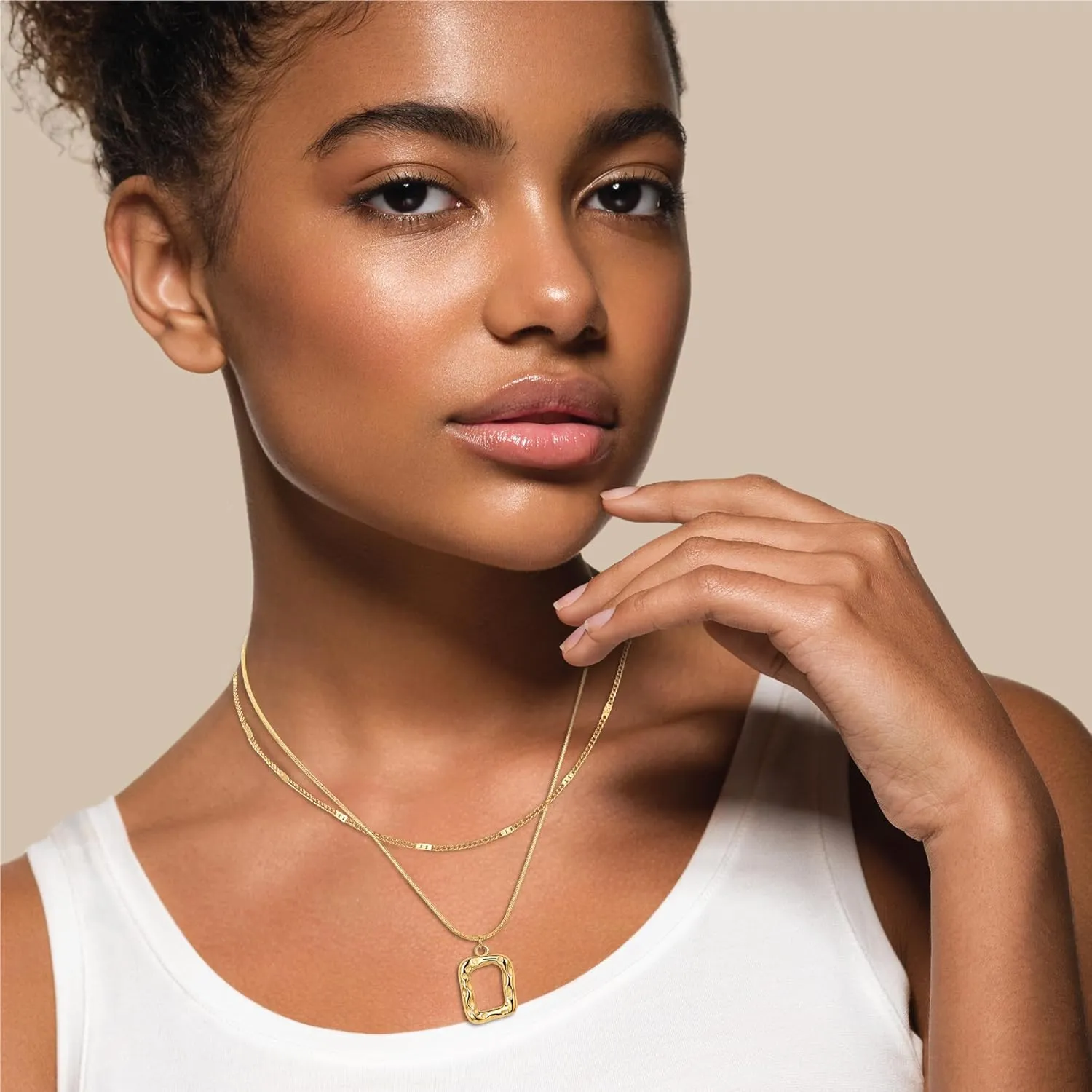 Evabelle Gold Layered Necklace for Women Trendy Jewelry 14K Real Gold Plated Chunky Chain Stackable Necklaces Dainty Choker Necklaces Rectangle Square Pendant Necklace