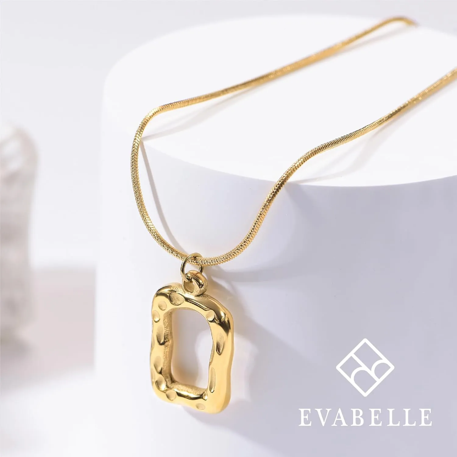 Evabelle Gold Layered Necklace for Women Trendy Jewelry 14K Real Gold Plated Chunky Chain Stackable Necklaces Dainty Choker Necklaces Rectangle Square Pendant Necklace
