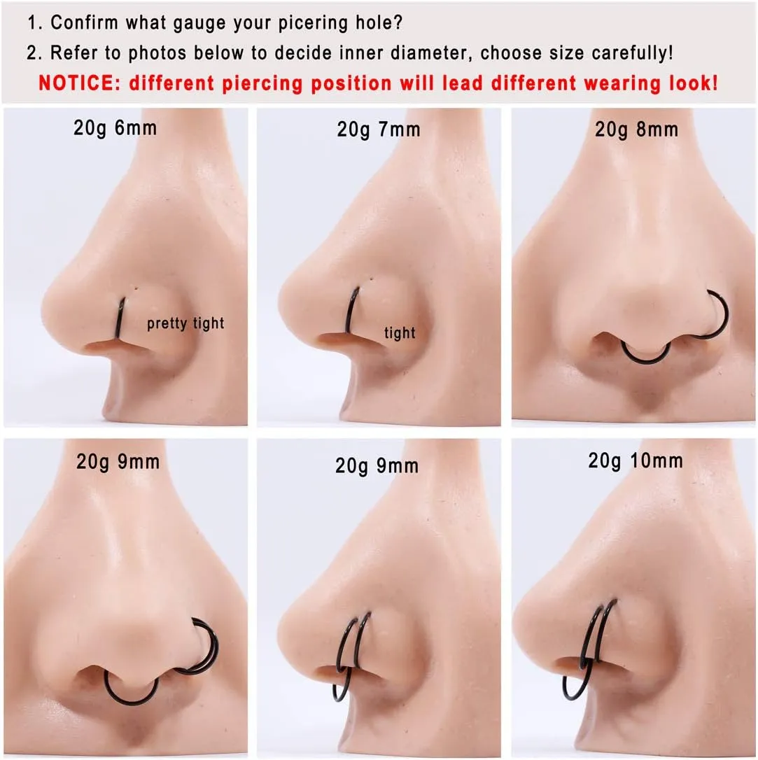 FANSING Men Women 316L Surgical Steel Hinged Nose Rings Hoop for Nostril Septum Cartilage Helix Daith Tragus Rook Conch Lip Ear Lobe Piercings