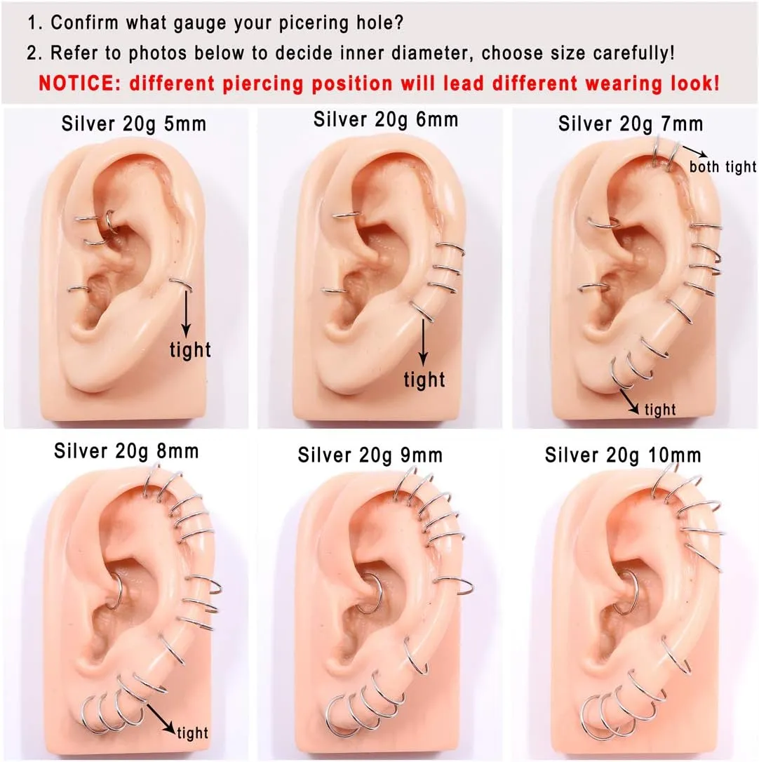 FANSING Men Women 316L Surgical Steel Hinged Nose Rings Hoop for Nostril Septum Cartilage Helix Daith Tragus Rook Conch Lip Ear Lobe Piercings