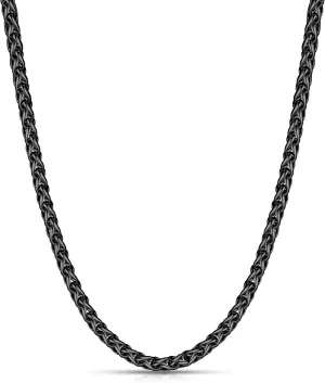 Fiusem Father's Day Gifts Black Wheat Chains for Men and Women, 2/2.5/3/4/5mm Stainless Steel Necklace Chain, Mens Necklace 16-28 Inch