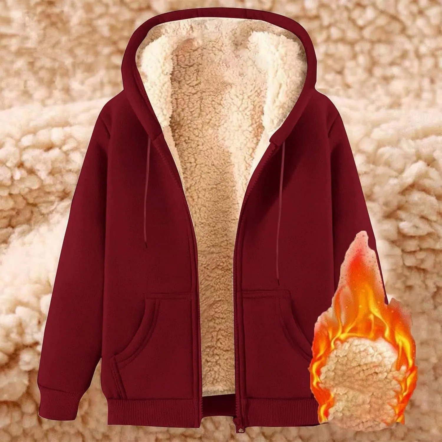 Fleece Jacket Men Fleece Jacket Women Unisex Fall Winter Warm Plush Lined Sherpa Cardigan Casual Long Sleeve Hoodies