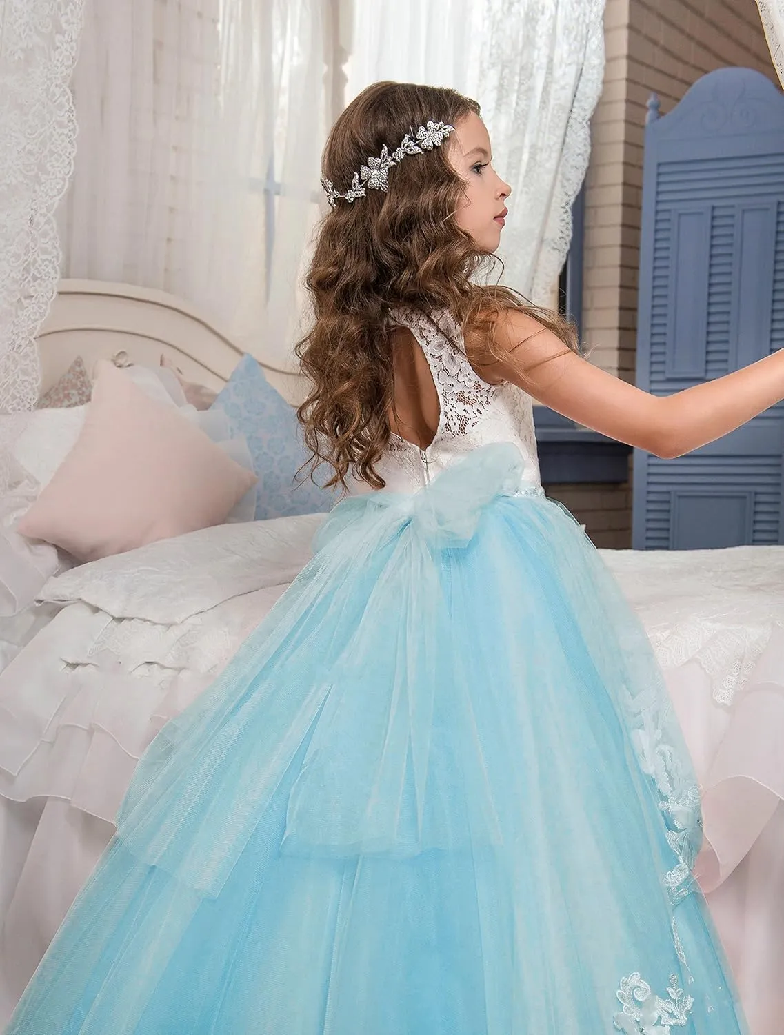 Flower Girl Dress Kids Lace Beaded Pageant Ball Gowns