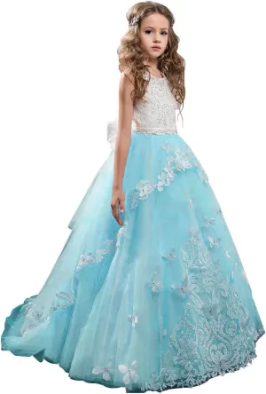 Flower Girl Dress Kids Lace Beaded Pageant Ball Gowns
