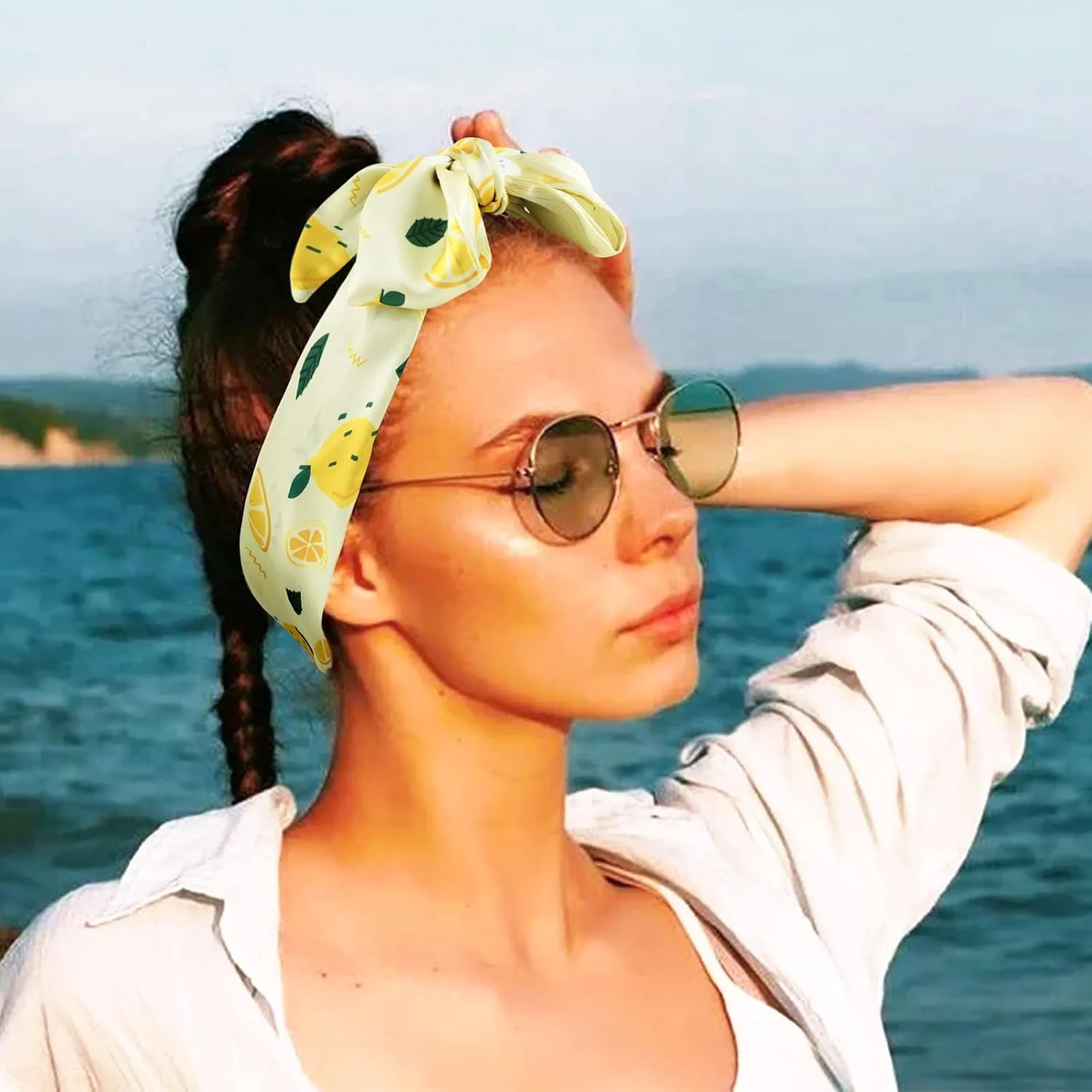 GERINLY Tropical Fruit Skinny Hair Scarf for Spring Cute Neck Ribbon Scarf Headband Long Reversible Purse Scarf