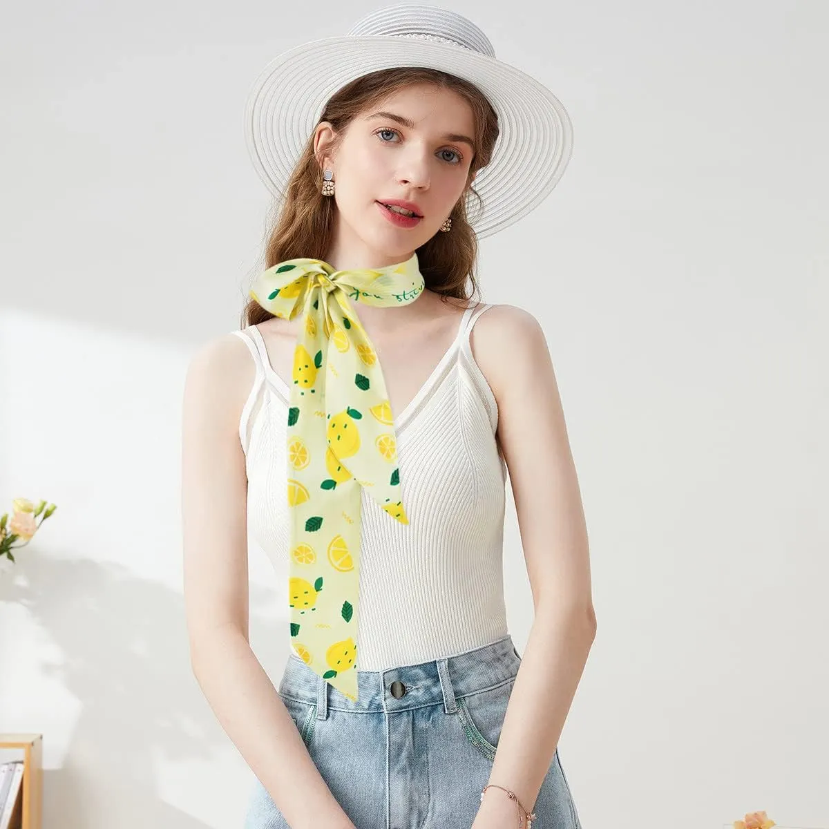 GERINLY Tropical Fruit Skinny Hair Scarf for Spring Cute Neck Ribbon Scarf Headband Long Reversible Purse Scarf