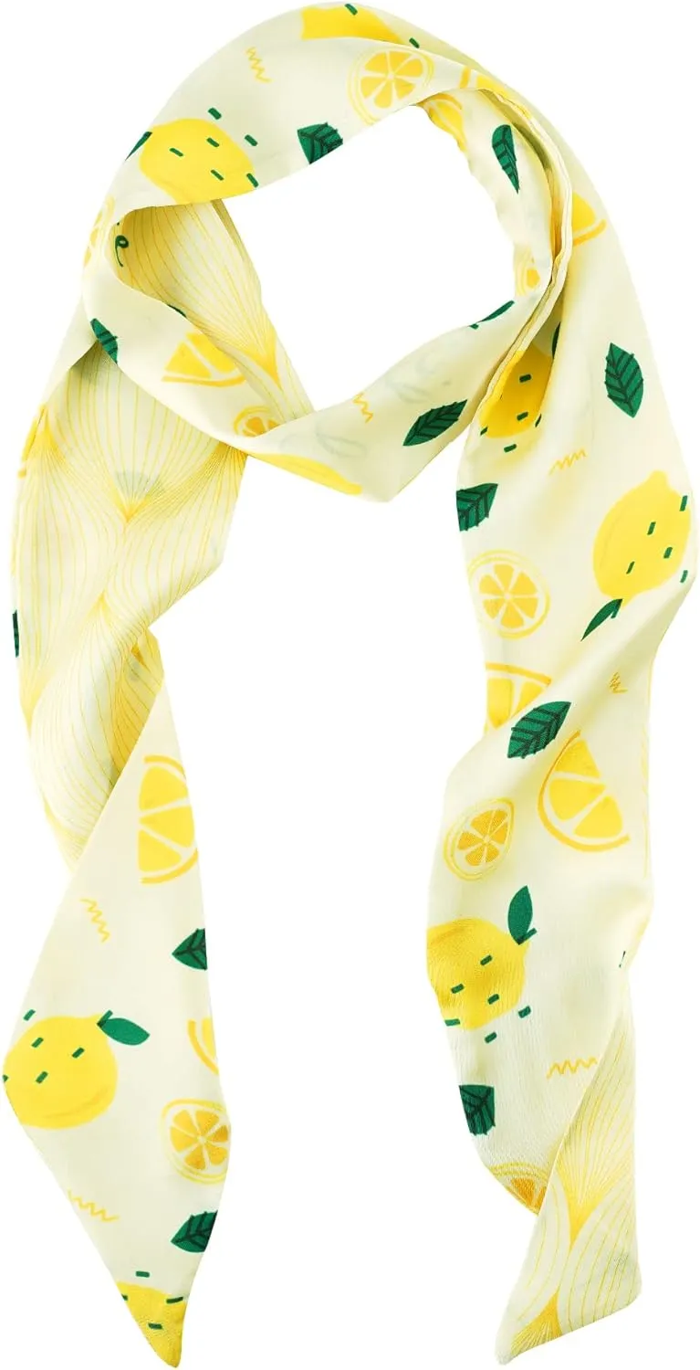 GERINLY Tropical Fruit Skinny Hair Scarf for Spring Cute Neck Ribbon Scarf Headband Long Reversible Purse Scarf
