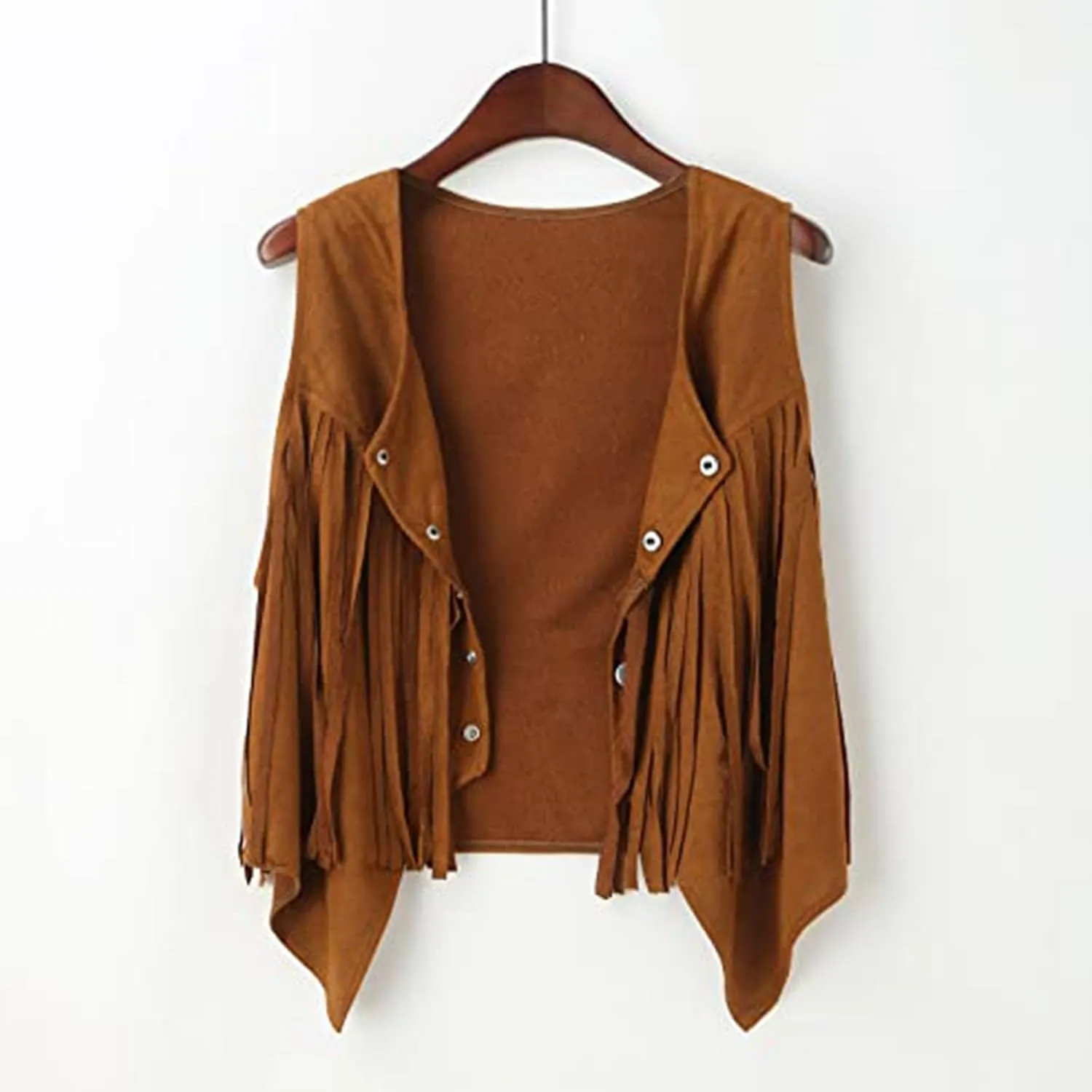 Girls Faux Suede Tassels Vest Western Cardigan Jacket Vests Sleeveless Fringe Hippie Button Up Cowgirl Boho Tops