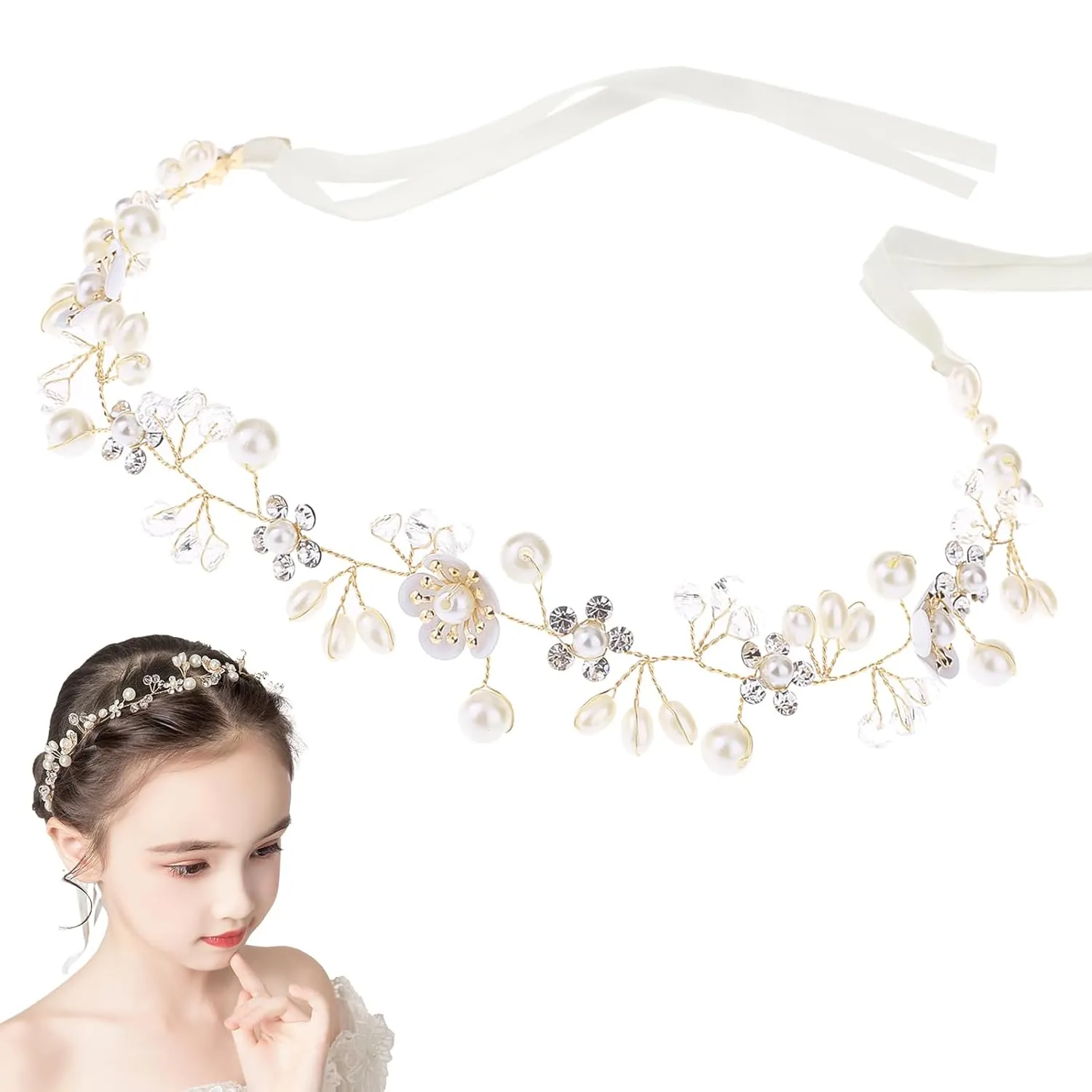 Girls' Pearl Wedding & Communion Headpiece - Flower Girl Hair Accessory