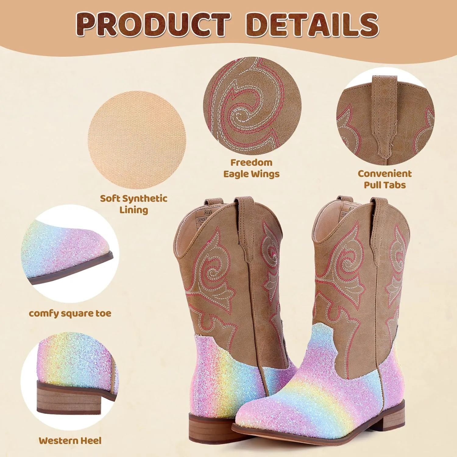 Glitter Girls Cowboy Boots Cowgirl Boots Kids Western Boot Round Toe with Walking Heel for Toddler/Little Kid/Big Kid