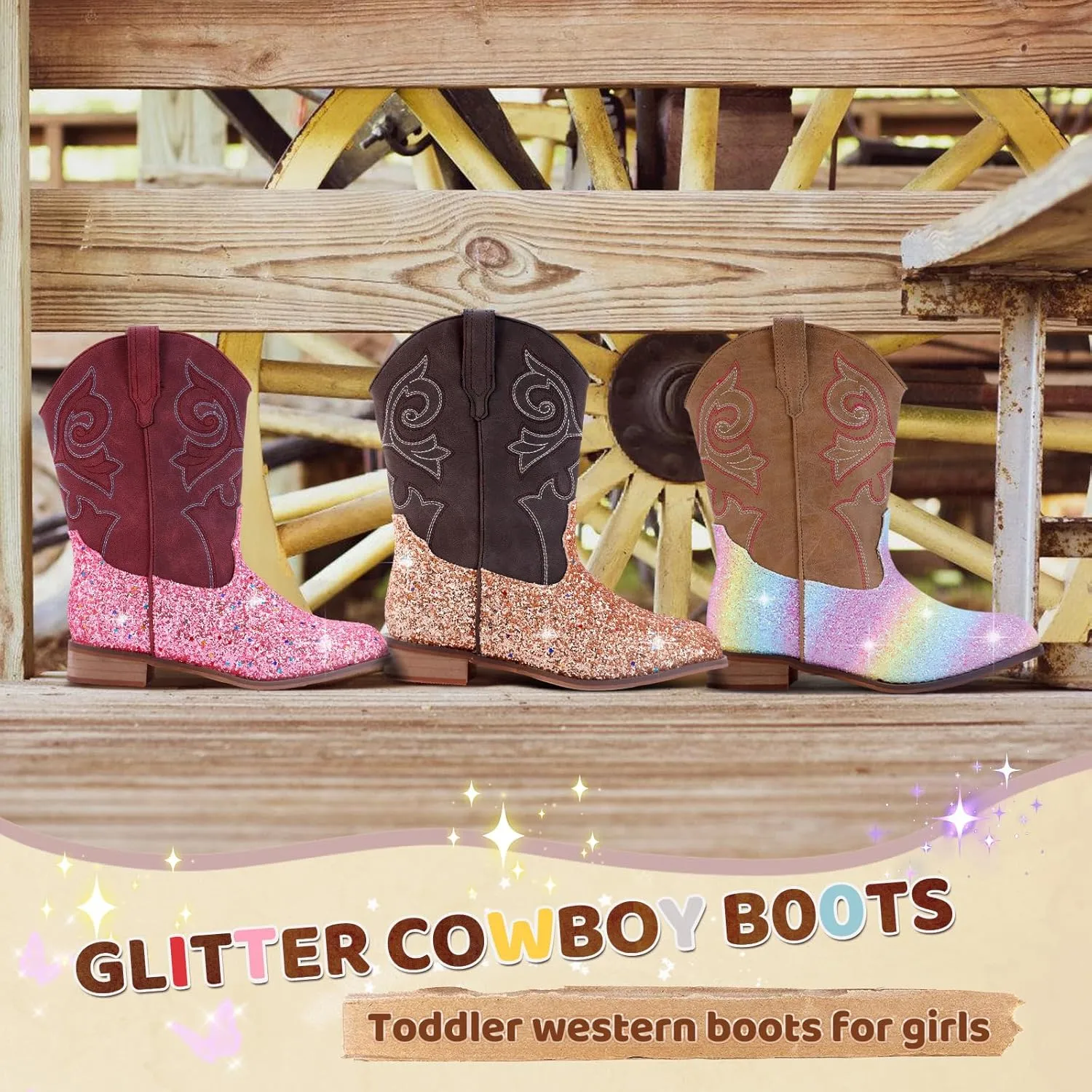 Glitter Girls Cowboy Boots Cowgirl Boots Kids Western Boot Round Toe with Walking Heel for Toddler/Little Kid/Big Kid
