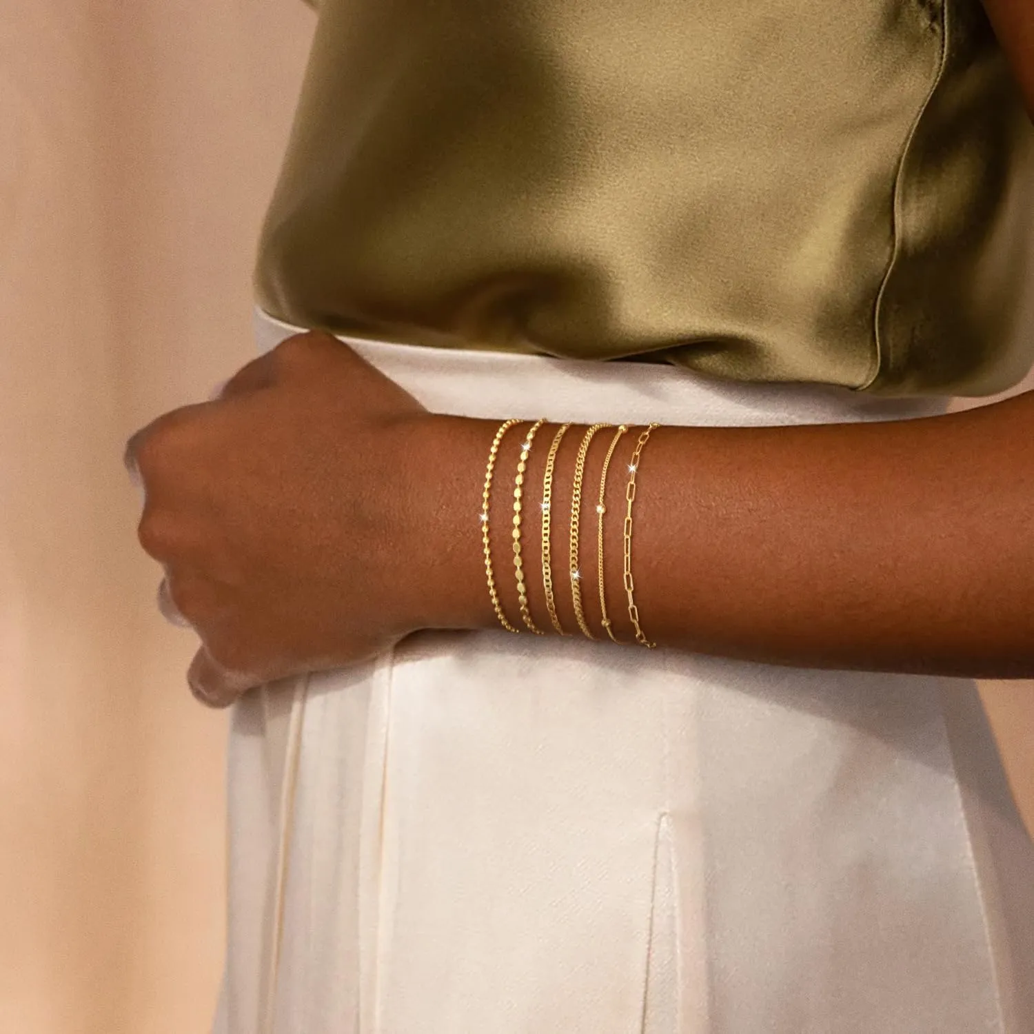 Gold Bracelets for Women Trendy, 14k Real Gold Plated Paperclip Bead Chain Bracelet Set Stackable Dainty Layerd Minimalist Bracelet Stack, Waterproof Non Tarnish Gold Jewelry Gift for Her Everyday Wear