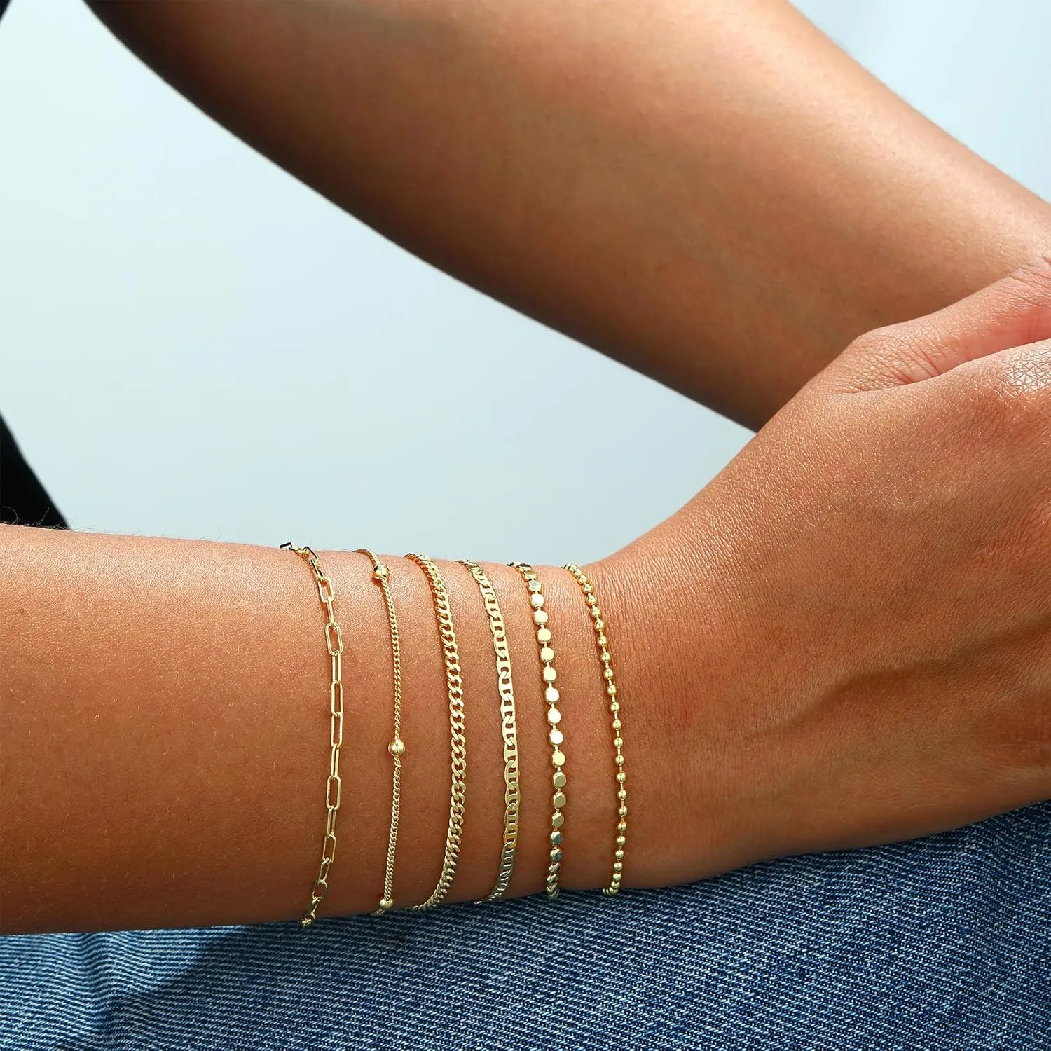 Gold Bracelets for Women Trendy, 14k Real Gold Plated Paperclip Bead Chain Bracelet Set Stackable Dainty Layerd Minimalist Bracelet Stack, Waterproof Non Tarnish Gold Jewelry Gift for Her Everyday Wear