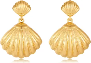 Gold Sliver Shell Earrings for Women Trendy Gold Dangle Earrings Beach Jewelry for Birthday