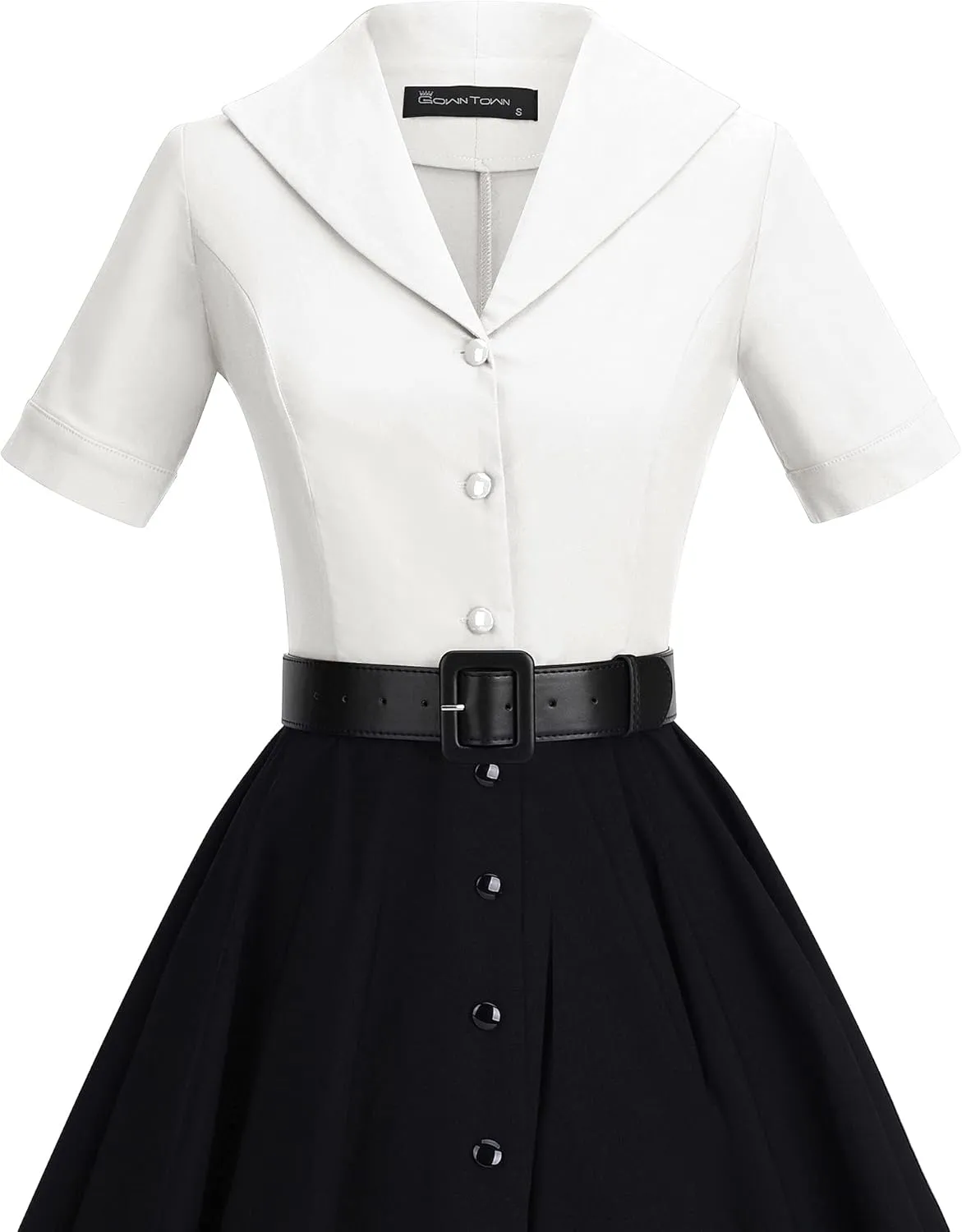 GownTown 1950 Women Dress Midi Shirt Dress Cocktail Dress with Belt