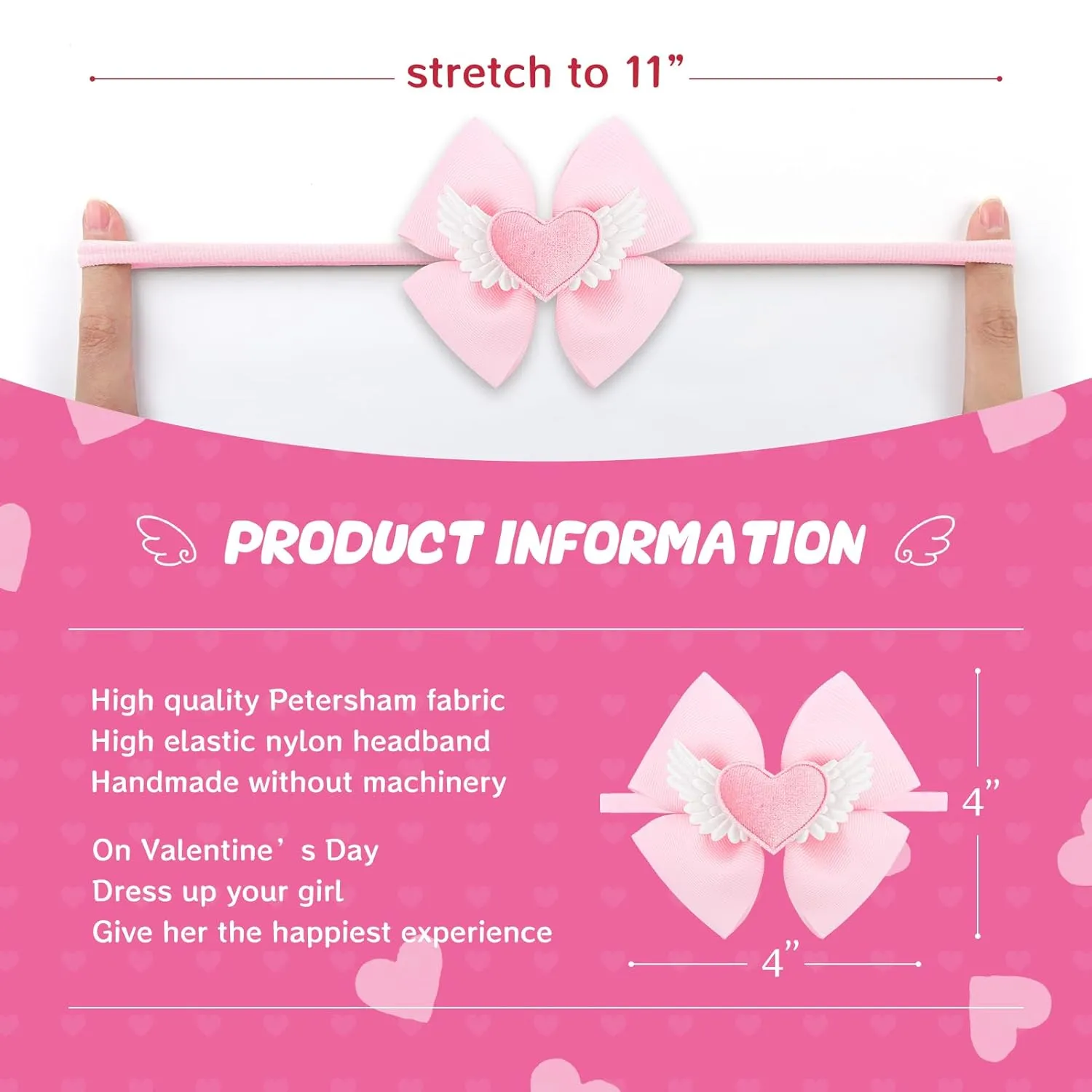 Hair Bow for Baby Girls High Stretchy Soft Nylon Headbands Baby Hair Bow with Bows Hair Accessories Red Pink Heart White Wings
