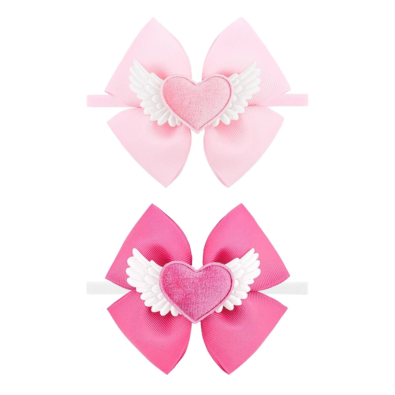 Hair Bow for Baby Girls High Stretchy Soft Nylon Headbands Baby Hair Bow with Bows Hair Accessories Red Pink Heart White Wings