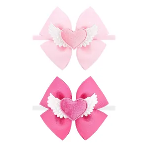 Hair Bow for Baby Girls High Stretchy Soft Nylon Headbands Baby Hair Bow with Bows Hair Accessories Red Pink Heart White Wings