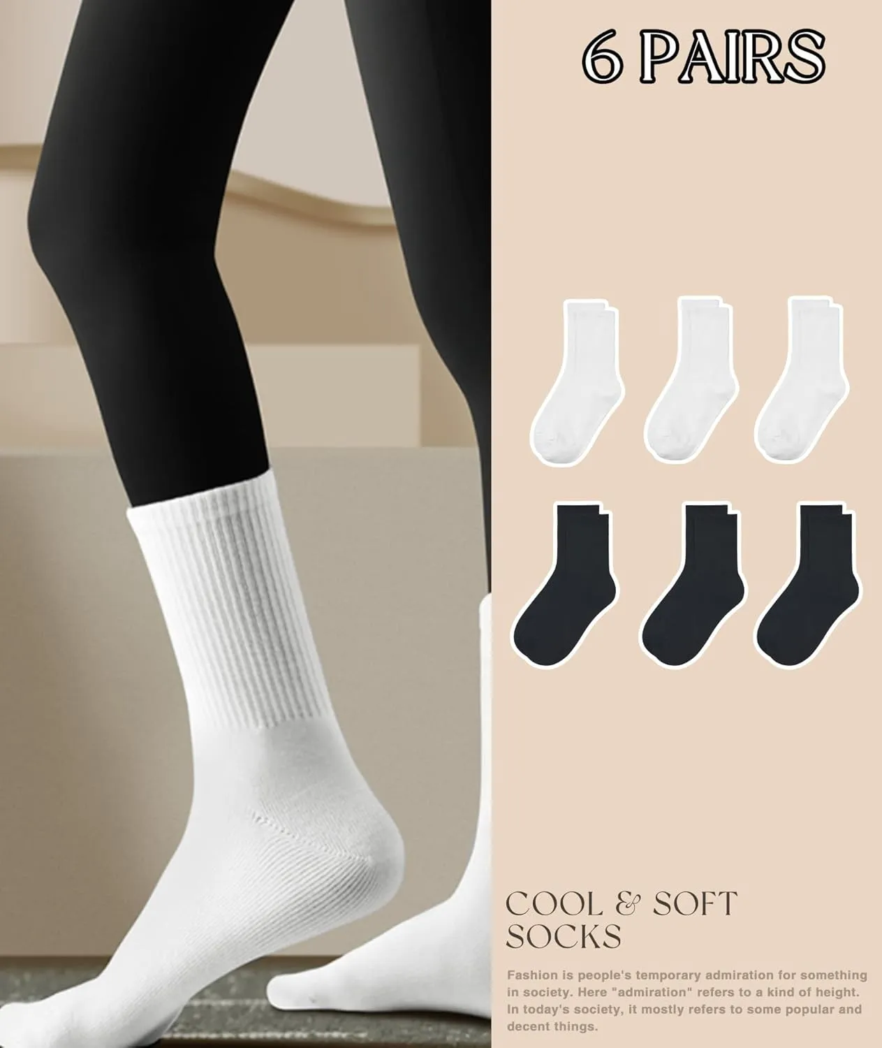 HAVE A TREE 3-6 Pack Womens Crew Lightweight Thin Casual Calf Socks Size 6-11