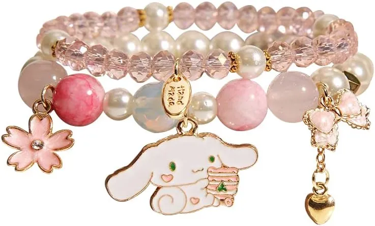 INENIMARTJ Matching Bracelets Set Crystal Beads Bracelet Cute Cartoon Elastic Beaded Pearl Bracelets Jewelry for Women Bff Friendship