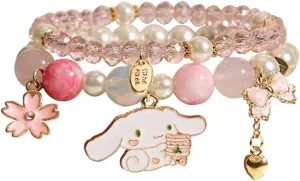 INENIMARTJ Matching Bracelets Set Crystal Beads Bracelet Cute Cartoon Elastic Beaded Pearl Bracelets Jewelry for Women Bff Friendship