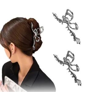 Irregular Sliver Geometry Hair Claw Clips, Elegant Bow Design Barrettes, Large Non-Slip Hair Catch Ornaments and Accessories for Women Bride