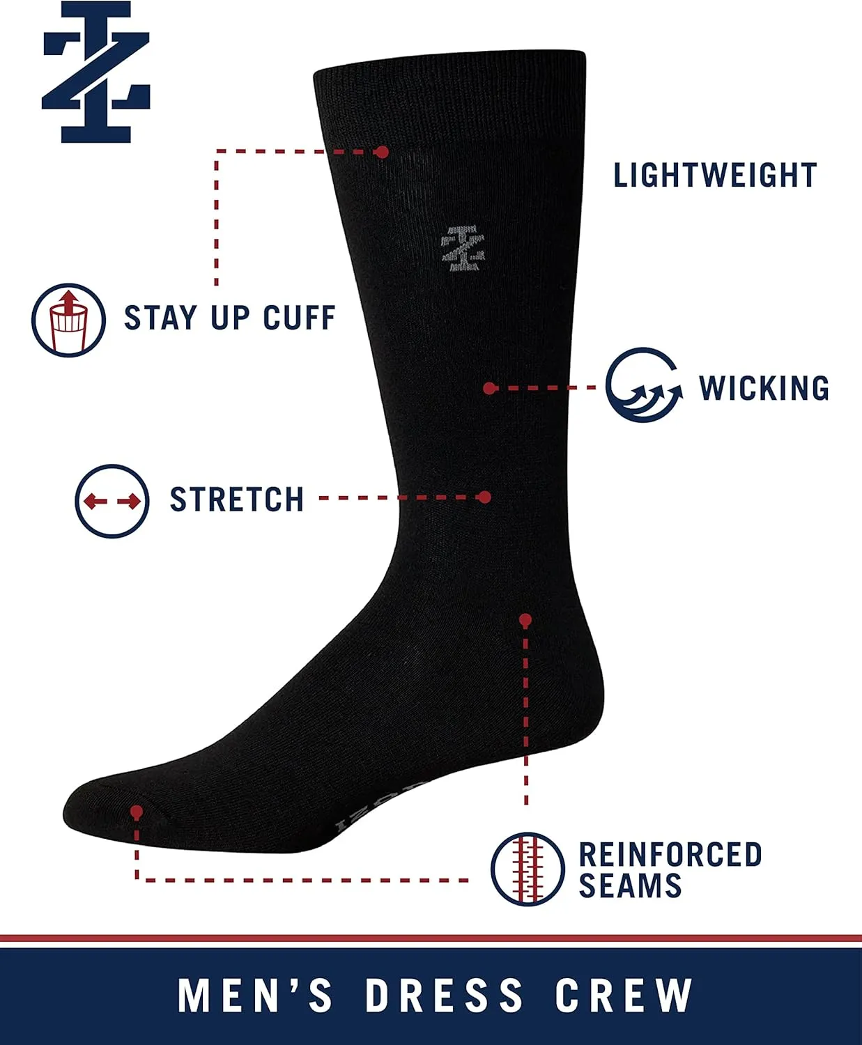 IZOD Mens Dress Socks - 7 Pack Lightweight Stretch Stay Up Cuff Mid-Calf Crew Socks for Men (6-12.5)