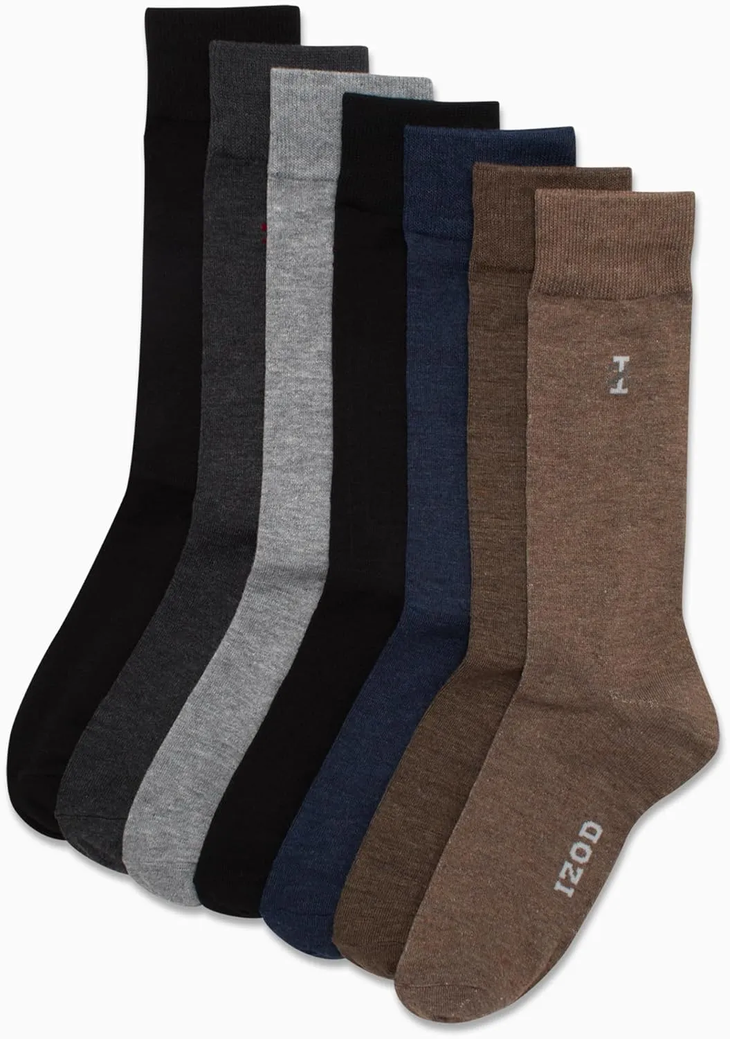 IZOD Mens Dress Socks - 7 Pack Lightweight Stretch Stay Up Cuff Mid-Calf Crew Socks for Men (6-12.5)