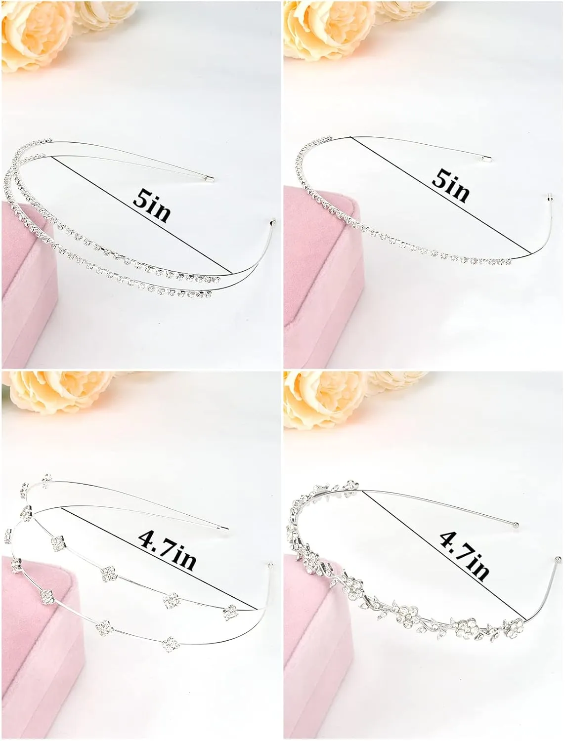 Jaciya Rhinestone Headband Silver Bridal Wedding Headband Crystal Flower Girl Leaves Crown Metal Hair Band Tiara Prom Hair Accessories for Women Girls