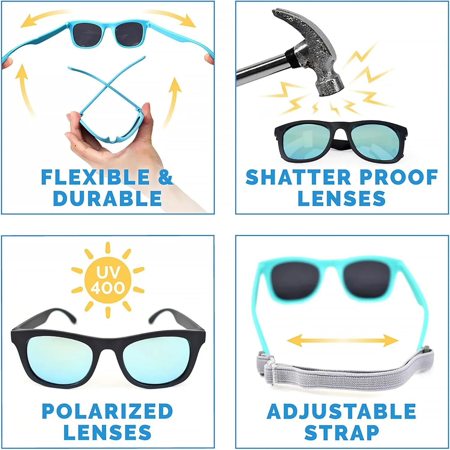 JAN & JUL Baby Toddler Kids Flexible UV-400 Polarized Sun-glasses with Strap for Girls Boys