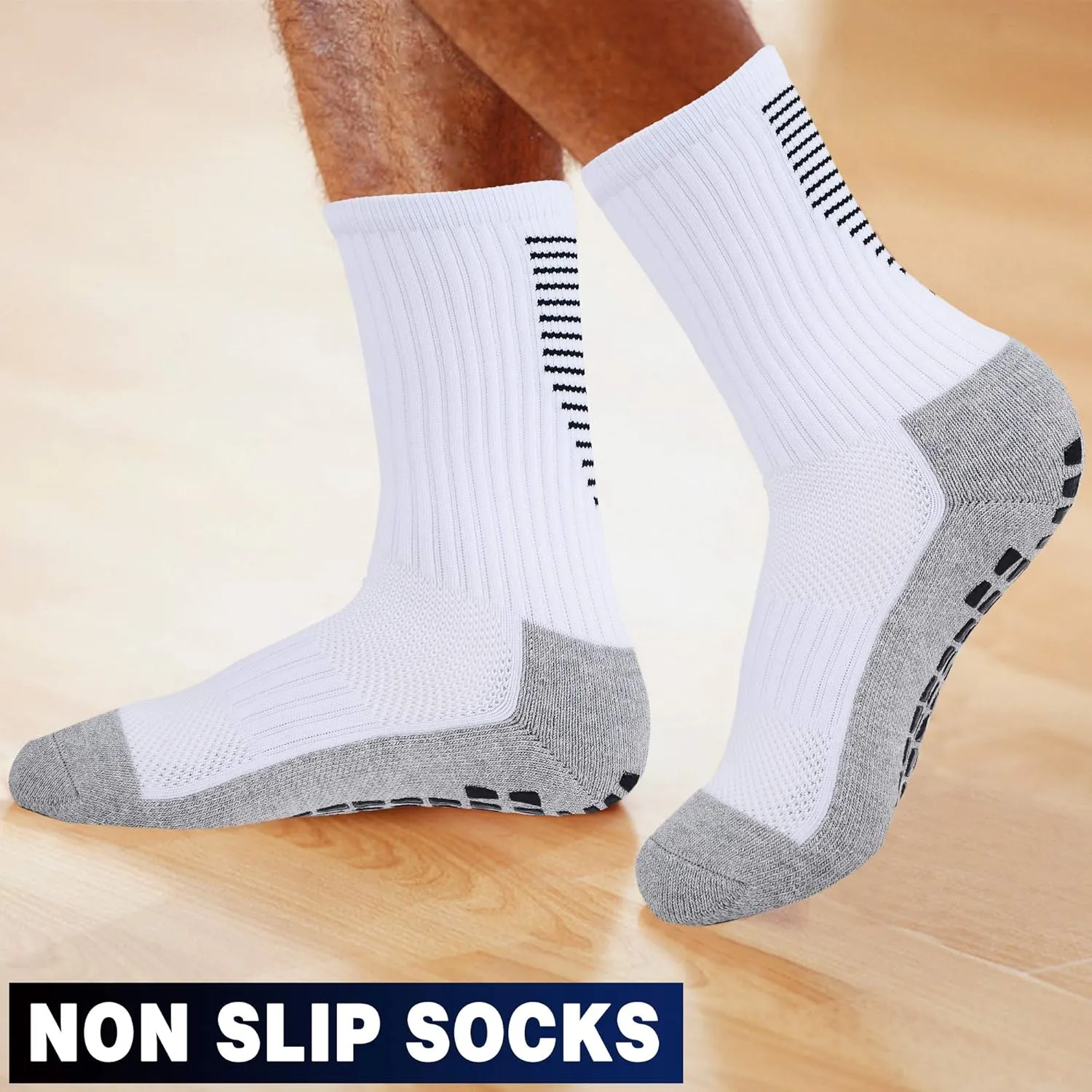 JHM Grip Non Slip Anti Slip Non Skid Slipper Sport Athletic Socks for Men and Women for US shoe sizes 6-12