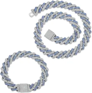JUNVirtuous 2 Pieces Cuban Link Chain for Men Cuban Diamond Chain Necklace and Bracelet Iced Out Miami Cuban Hip Hop Jewelry