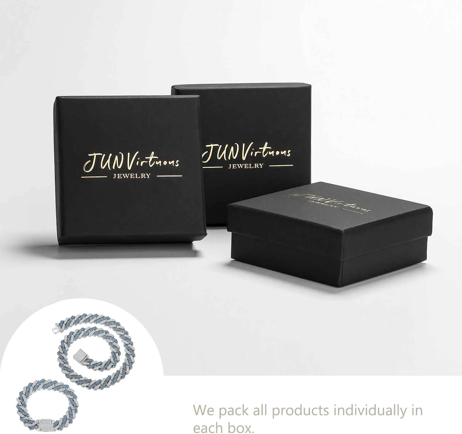 JUNVirtuous 2 Pieces Cuban Link Chain for Men Cuban Diamond Chain Necklace and Bracelet Iced Out Miami Cuban Hip Hop Jewelry