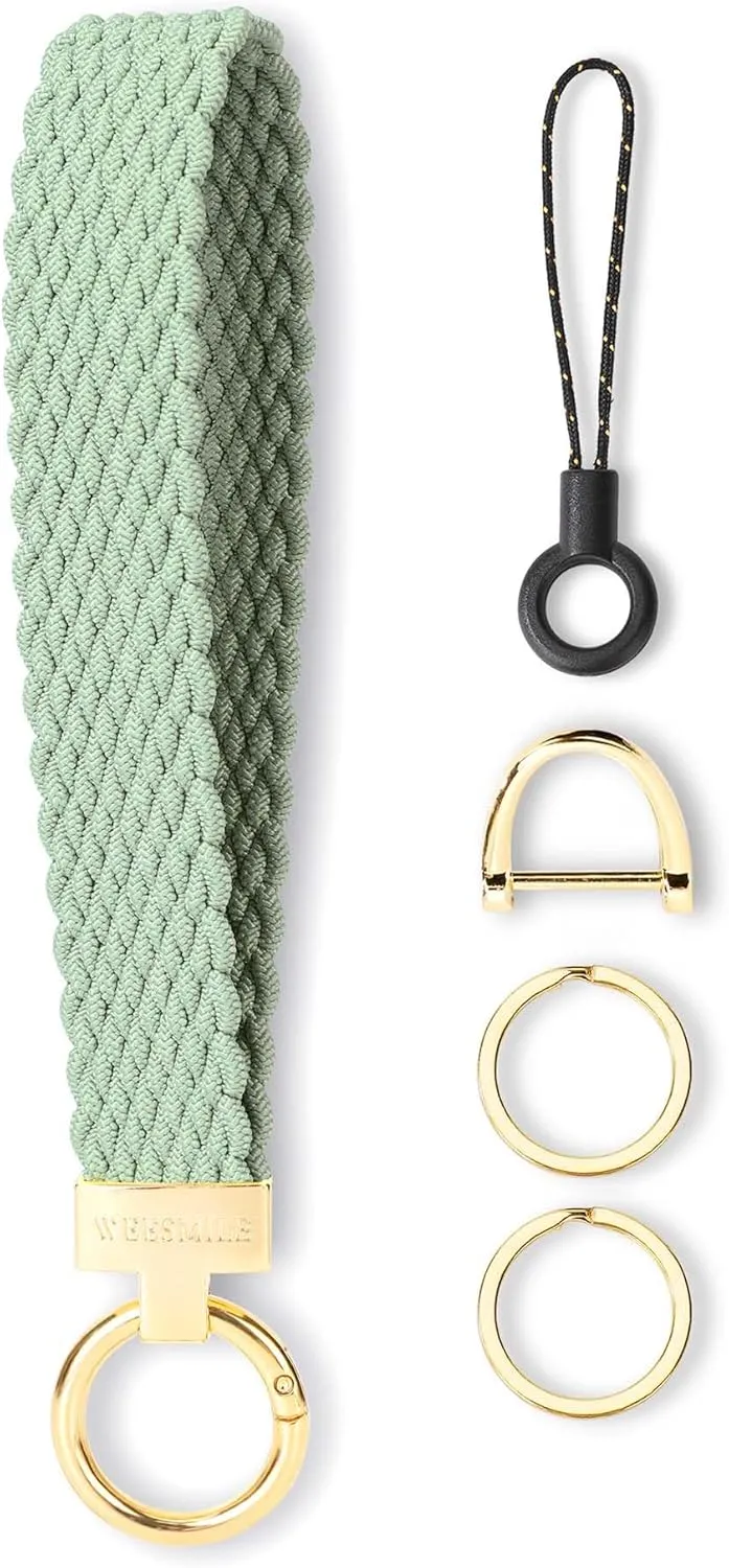 Keychain Wristlet, Stretchy Key Chain for Car Keys with 2 Keyrings and D ring, Cute Wrist Lanyard for Women Men
