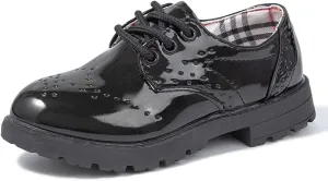 KIDSUN Toddler Boy??s Girl??s Dress Shoes Comfort Lace-Up Oxford School Uniform Shoes Loafer Flats (Toddler/Little Kid) E-Black