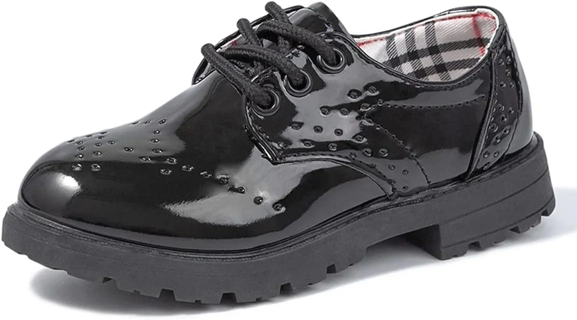 KIDSUN Toddler Boy??s Girl??s Dress Shoes Comfort Lace-Up Oxford School Uniform Shoes Loafer Flats (Toddler/Little Kid) E-Black