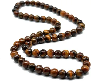 KIKILA 8MM Natural Tiger Eye Lava Stone Beaded Choker Necklace Genuine Gemstone Anxiety Stretch Necklace For Men