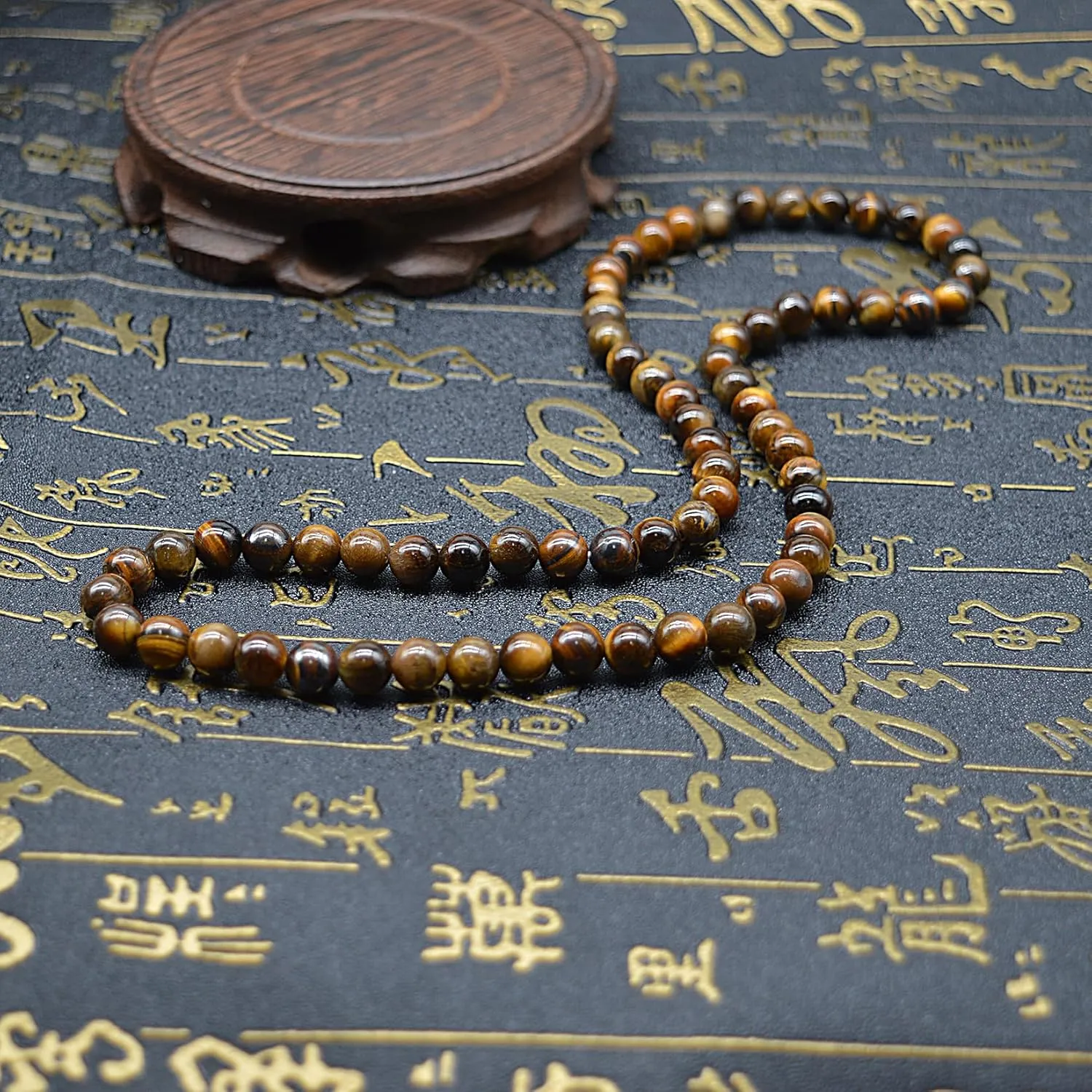 KIKILA 8MM Natural Tiger Eye Lava Stone Beaded Choker Necklace Genuine Gemstone Anxiety Stretch Necklace For Men