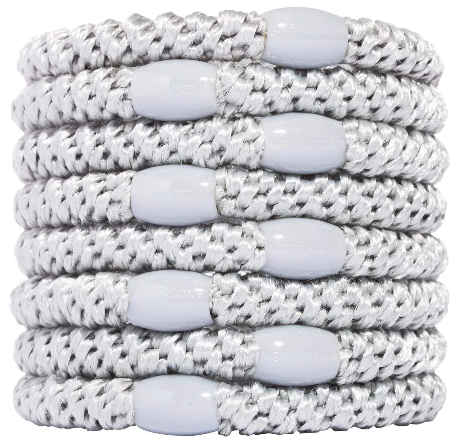 L. Erickson Grab & Go Pony Hair Ties - Silver Grey - 8 Pack Grab and Go Ponytail Holders - Hair Ties No Damage - White Color Hair Bands Hair Accessories for Women